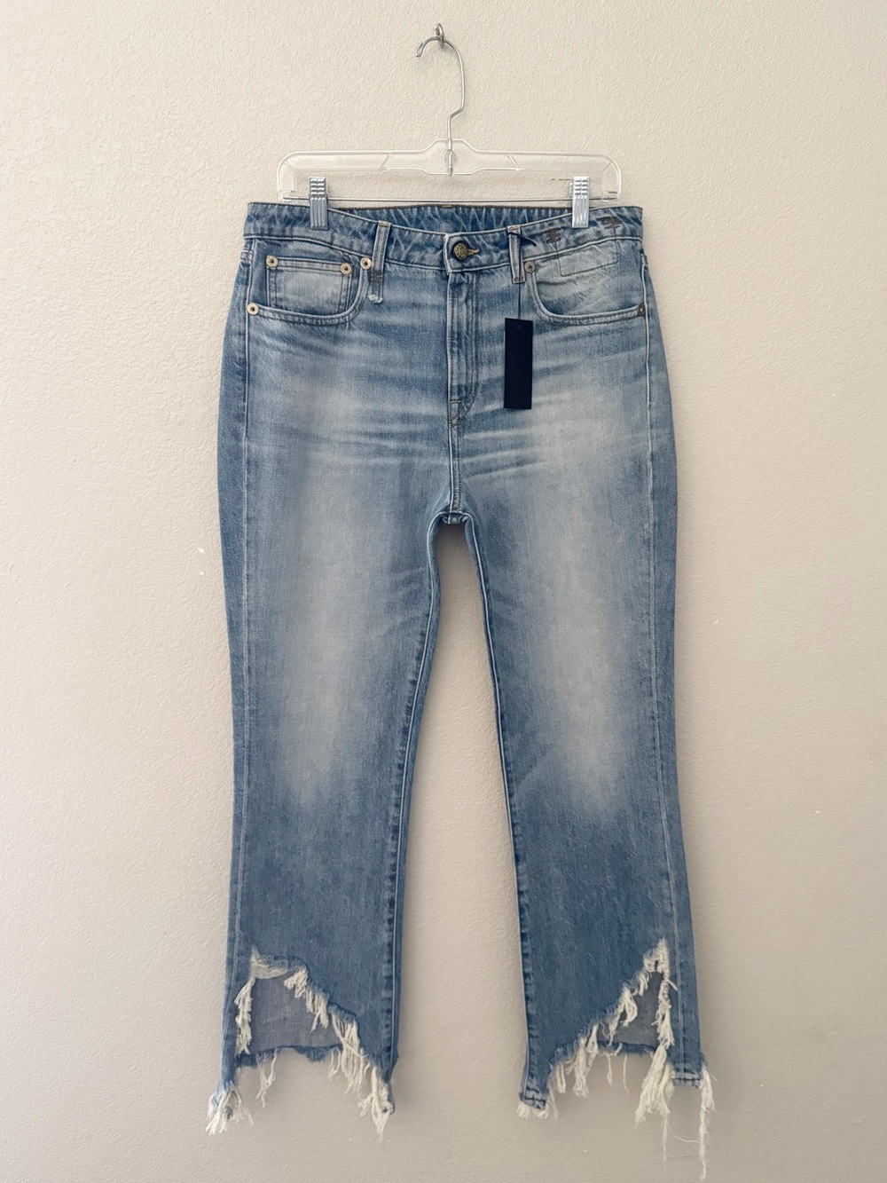 R13 Kick Fit Torn Straight Jeans 30 Mason Blue Denim Raw Hem Minimalist NWT - Picture 4 of 16